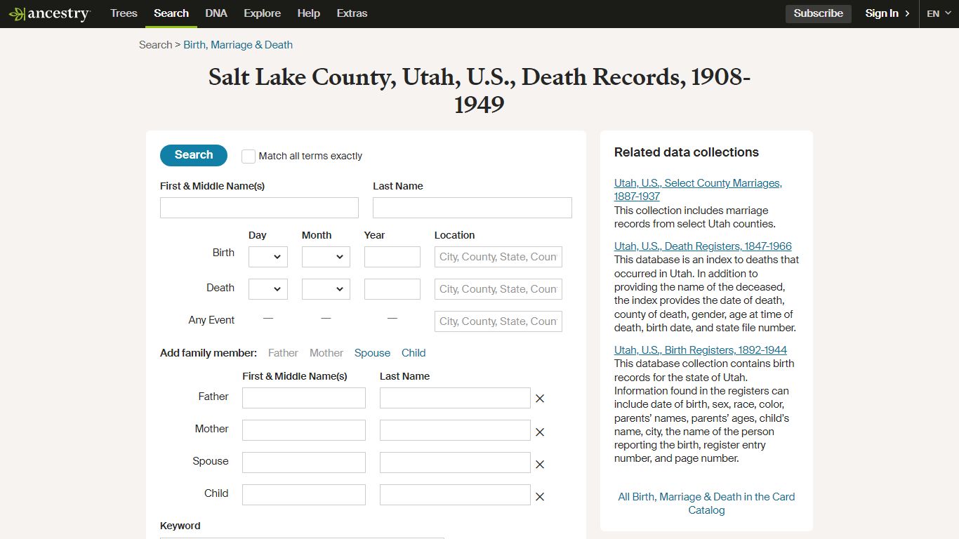 Salt Lake County, Utah, U.S., Death Records, 1908-1949