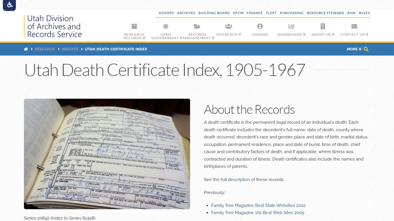 Utah Death Certificate Index